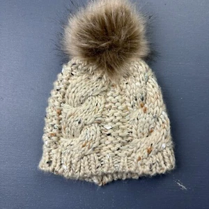 Patrick Francis Ireland Boys OS Beanie Hat Wool Blend Knit Cable Faux Fur Pom - Picture 1 of 5