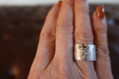 全新无标签 400 美元 Dahlia Kanner 纯银干邑钻石颠簸戒指 带宝石 6 — 第 1/4 张图片