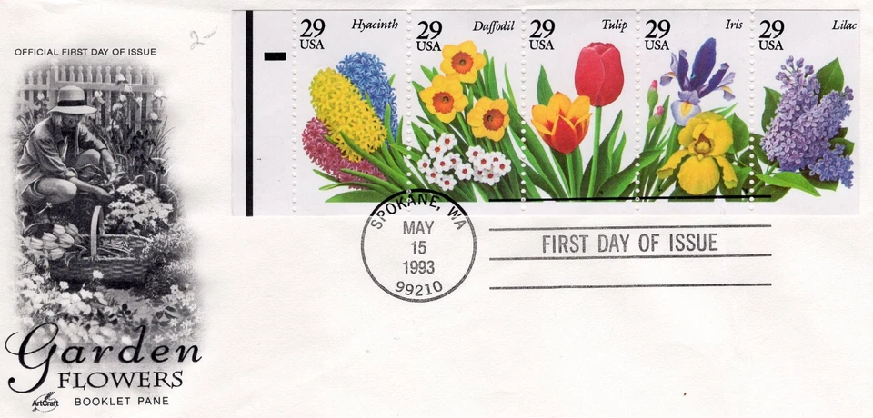 1993 #2764a GARDEN FLOWERS BOOKLET PANE OF 5 ON FDC UA GEM! - Image 1 of 1