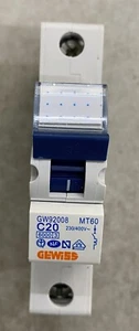 GEWISS GW92008, MCB, 1P, C Curve, 20A 230/400V - Picture 1 of 5
