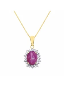 Rylos 925Gold Plated SilverPendant Simulated Star Ruby & Diamond 9X7MM - Picture 1 of 3