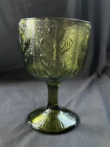 Vintage 1975 F.T.D Green Glass Goblet Embossed Leafing - Picture 1 of 4