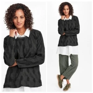 Flax Urbane Linen Blend Pullover Top Size Medium Faded Black Stretch Dot - Picture 1 of 10