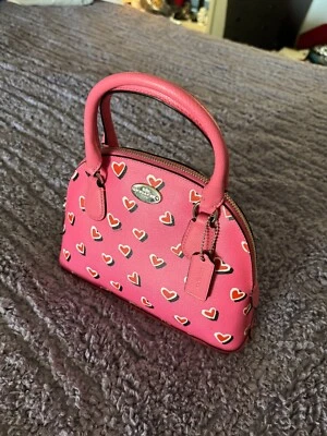 Coach Valentine Mini Bolso Cora Cúpula Cartera Cuero Rosa Multicolor Corazón Foto 1 de 4