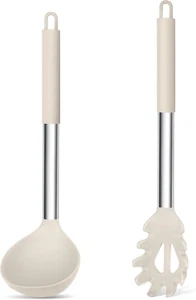 Silicone Soup Ladle and Pasta Fork Set, 2 Pcs Large Nonstick Kitchen Cooking Ute - Picture 1 of 7
