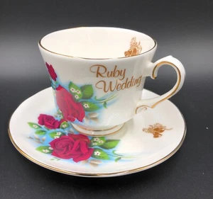 Bridgedale Bone China Cup & Saucer Ruby Wedding Anniversary Rose Flower 40th - Picture 1 of 6