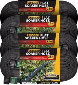 4Pc 25Ft Flat Soaker Hose - 100Ft Total, Heavy Duty Drip Hose for Garden Beds & - Picture 1 of 12
