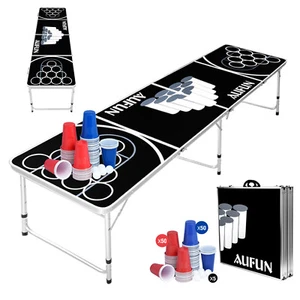 Beer Pong Tisch Set Audio Partyspiel Table Klapptisch mit 5 Bälle & 100 Becher * - Bild 1 von 12