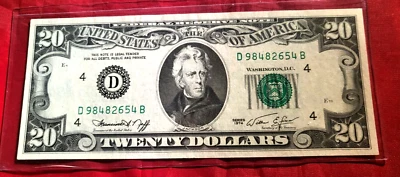 $20 1974 D (CLEVELAND) FRN Fr-2071-D-  AU -NICE EVEN COLOR, CORNERS. - Image 1 of 2