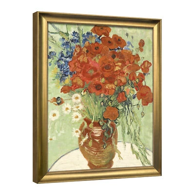 Bronze Gold Framed Wall Art Canvas Prints of Red Poppies and Daisies of Van Gogh - Image 1 of 4