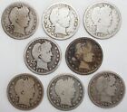 Run Of 8 1897-1904 Silver Barber Quarters 25C Us Coins Average Circulated