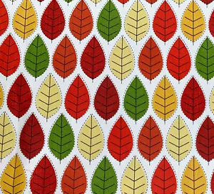 100% Cotton Fabric - Red Orange Autumn Leaf Print Fabric - Craft Material Metre - Picture 1 of 4