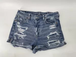 American Eagle Mom pantaloncino donna elasticizzato taglia 8 blu denim invecchiato vita media - Foto 1 di 9