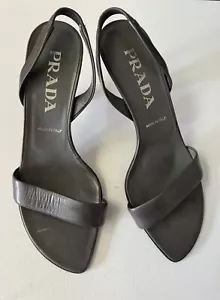 Prada Vintage Gray Leather One Strap Slingback Size EU37.5 - Picture 1 of 8