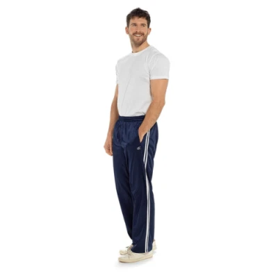 MENS NAVY TRACKSUIT BOTTOMS SILKY STRIPED GYM SPORTS LEISURE PANTS TROUSERS - Image 1 of 3
