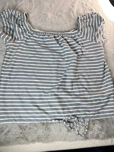 Madewell Top Womens Large Knit Melody Off the Shoulder Stripe Dusty Blue - Bild 1 von 8