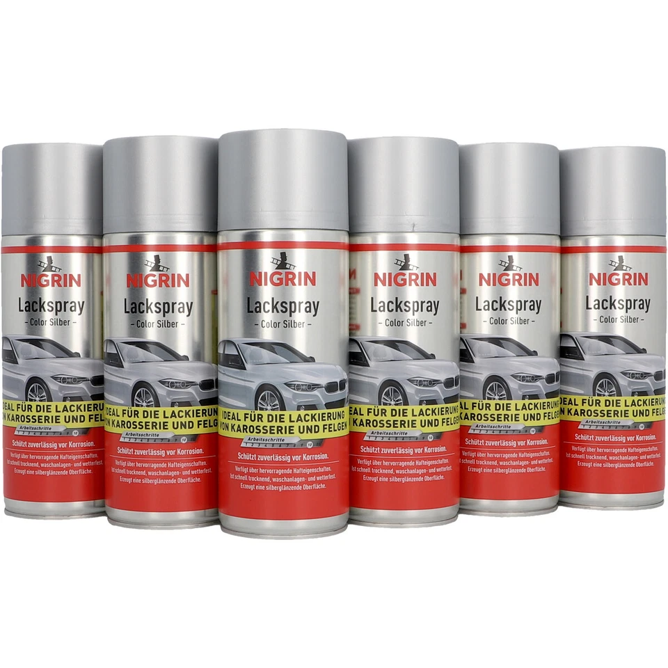 6x 400ml Lackspray Color Silber NIGRIN Farblack Autolack Spraydose Sprühlack - Bild 1 von 4