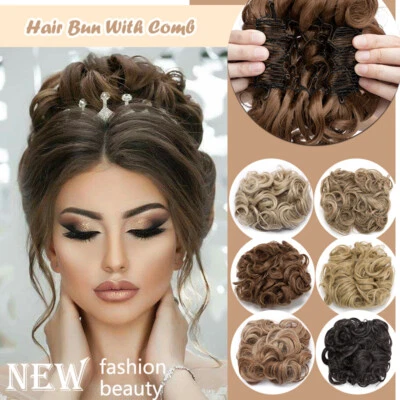 Messy Curly Extra Thick Bun Chignon Hair Piece with Comb Clip in Hair Extensions - Image 1 of 4