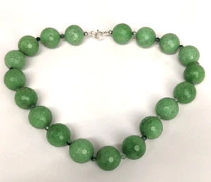 Große facettierte Jade Perlenkette 925 Sterling Silber Verschluss 43,5 cm lang - 147 g - Bild 1 von 15