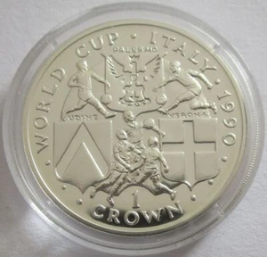 Isle of Man 1 Crown 1990 Football World Cup in Italy Udine, Palermo & Verona Ag - Picture 1 of 2