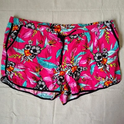 Pantalones Cortos de Salón Vintage Azul Marino Piscina Tropical Estampado Floral XL Rosa Negro Cordón Rayón Foto 1 de 4