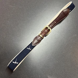 YRI besticktes Band & Leder Golf Gürtel Yacht Reiher Vogel Größe 34 blau USA - Bild 1 von 5