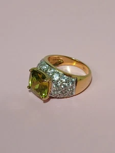 Ring 925 Sterlingsilber goldfarben grüner Edelstein Peridot klare Kristalle Größe 6 - Bild 1 von 10