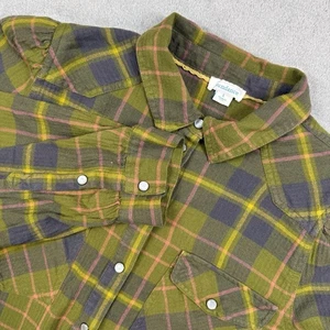Sundance Shirt Women's L Green Black Plaid Flannel Western Pearl Snap Top Boho - Picture 1 of 10