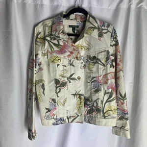 Lauren Ralph Lauren Floral Denim Jacket Button Multicolor Women's Extra Large - Picture 1 of 7