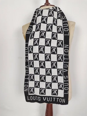 Louis Vuitton genuino vintage negro/blanco lana invierno bufanda bufandas Foto 1 de 4