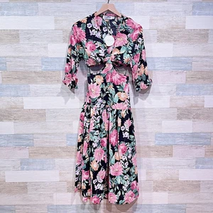 Petal & Pup Maxikleid Blumenmuster Cut-Out Tara schwarz pink Rüschenärmel Damen US 0 - Bild 1 von 7