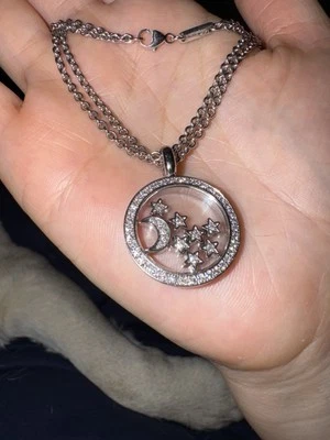 Colgante grande Chopard y collar de cadena doble oro blanco macizo de 18 k Foto 1 de 4