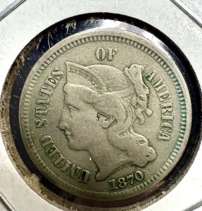 1870 Three Cent Nickel – Lightly Circulated U.S. Coin - Picture 1 of 4