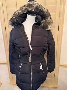 YMI Polyfill Puffer Zipper Jacket Navy W/Belt & faux fur trim Zippered hood XL-L - Bild 1 von 3