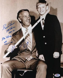 Wayne Gretzky & Gordie Howie foto autografata 11x14 con INSC - PSA/DNA - Foto 1 di 2