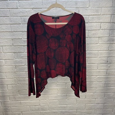 Comfy USA Jersey Abstract Dot Shark Bite Hem Top Womens XL Lagenlook Artsy - Image 1 of 4