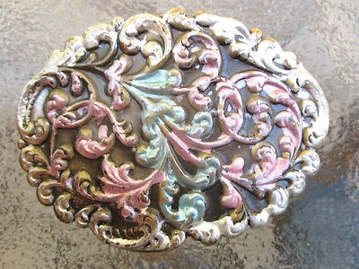 Vintage Closed Filigree Antiqued Enameled Brass Barrette French Clip Style  041 - Image 1 of 2