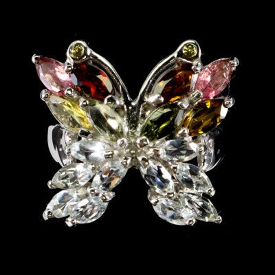 Anel de prata esterlina 925 turmalina água-marinha safira joia tamanho 8. - Imagem 1 de 4