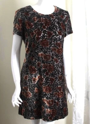 Coldwater Creek Sz 6 S M Burnout Velvet Floral Short Sleeve Dress Silk - Image 1 of 4