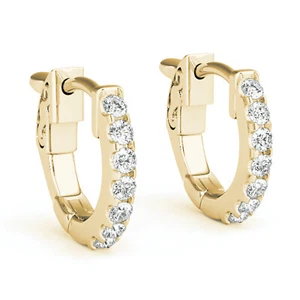 0.30CTW Real Diamond 14K Gold Round Huggie Hoop Earrings 14mm - Picture 1 of 28