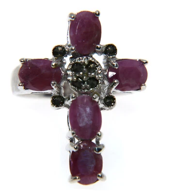 anello argento 925 radice di rubino marcasite croce misura 20 etnico vintage - Immagine 1 di 3