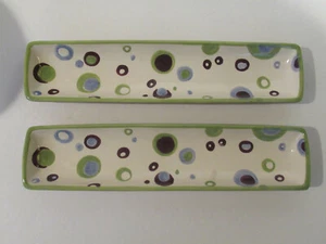 Rare Vintage Tika Hasslock 12.5" Appetizer Olive Trays Platters Dots/Circles (2) - Picture 1 of 8