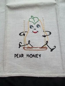Vintage Embroidery Towel Pear Figure on Swing Emb Kitchen Linen TW221 - Picture 1 of 7