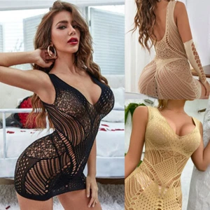 Sexy Mini Vestido Transparente para Mujer Hueco ceñido al cuerpo Babydoll Prendas para club nocturno - Imagen 1 de 12