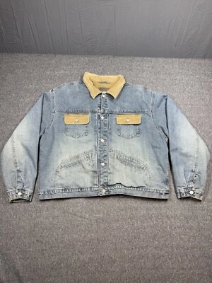 Jaqueta Vintage Marinha Antiga Masculina 2XL Veludo Azul Lã Forrada Caminhoneiro Western Y2K - Imagem 1 de 4