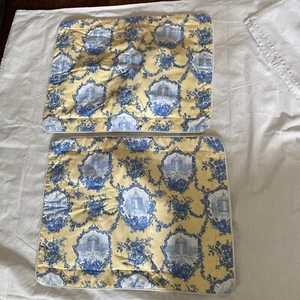 Thomasville Home Furnishing French Blue&Yellow Toile Country GardenPillow2 Shams - Picture 1 of 17