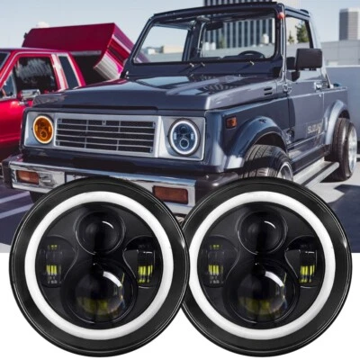 2x 7 inch LED Round Headlights DOT Fit Suzuki Samurai SJ410  Halo DRL Hi/Lo Beam Foto 1 de 4