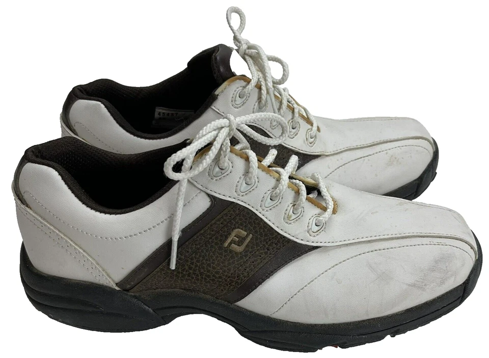 Zapatos de golf FootJoy contorno de cuero marrón blanco para hombre talla 8 Foto 1 de 4