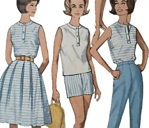 1960s Full Skirt Dress Crop Top Box Jacket Shorts Simplicity Sewing Pattern 5653 - Picture 1 of 3