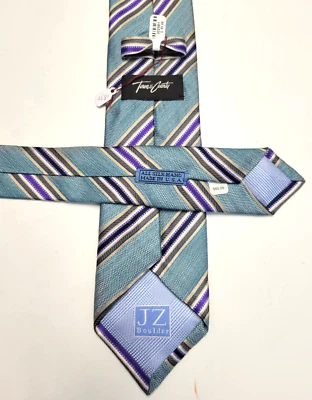 New JZ Gallery Collection STRIPED 100% SILK Neck Tie Teal BLUE Purple USA MADE - Изображение 1 из 4